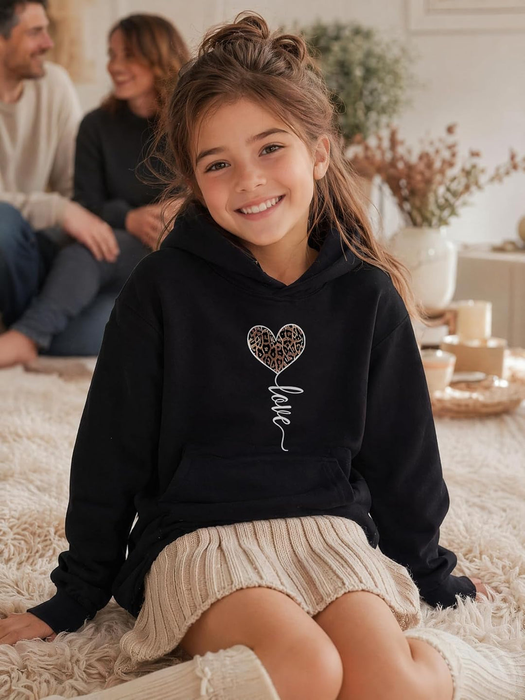 Hoodie Mädchen Kapuzenpullover Leopard Drucke Sweatshirt mit Kapuzen Casual Baumwolle Pullover Langa