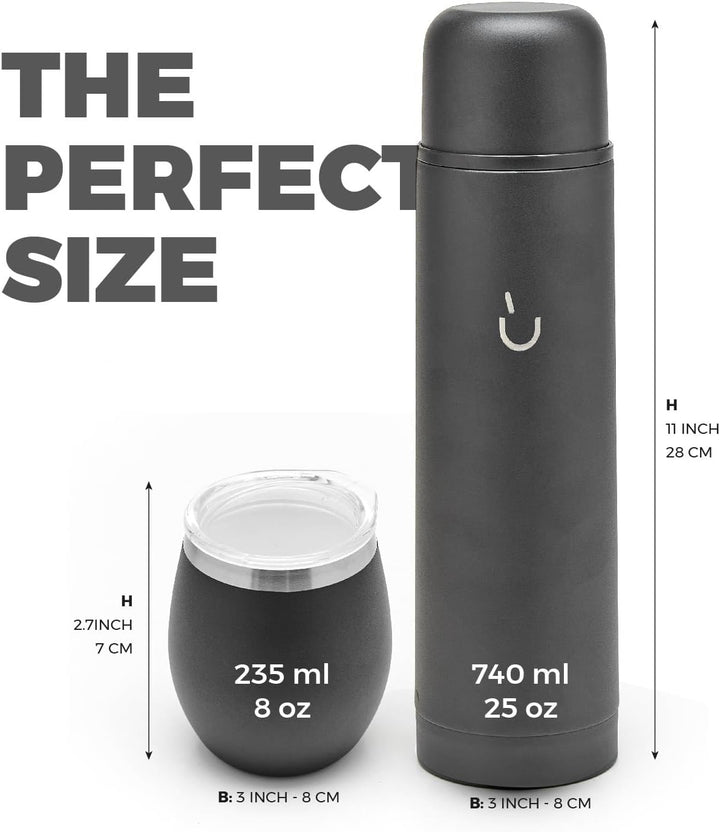 balibetov Komplettes Yerba Mate Set – Moderner Mate Gourd, Isolierflasche, Bombilla und Reinigungsbü