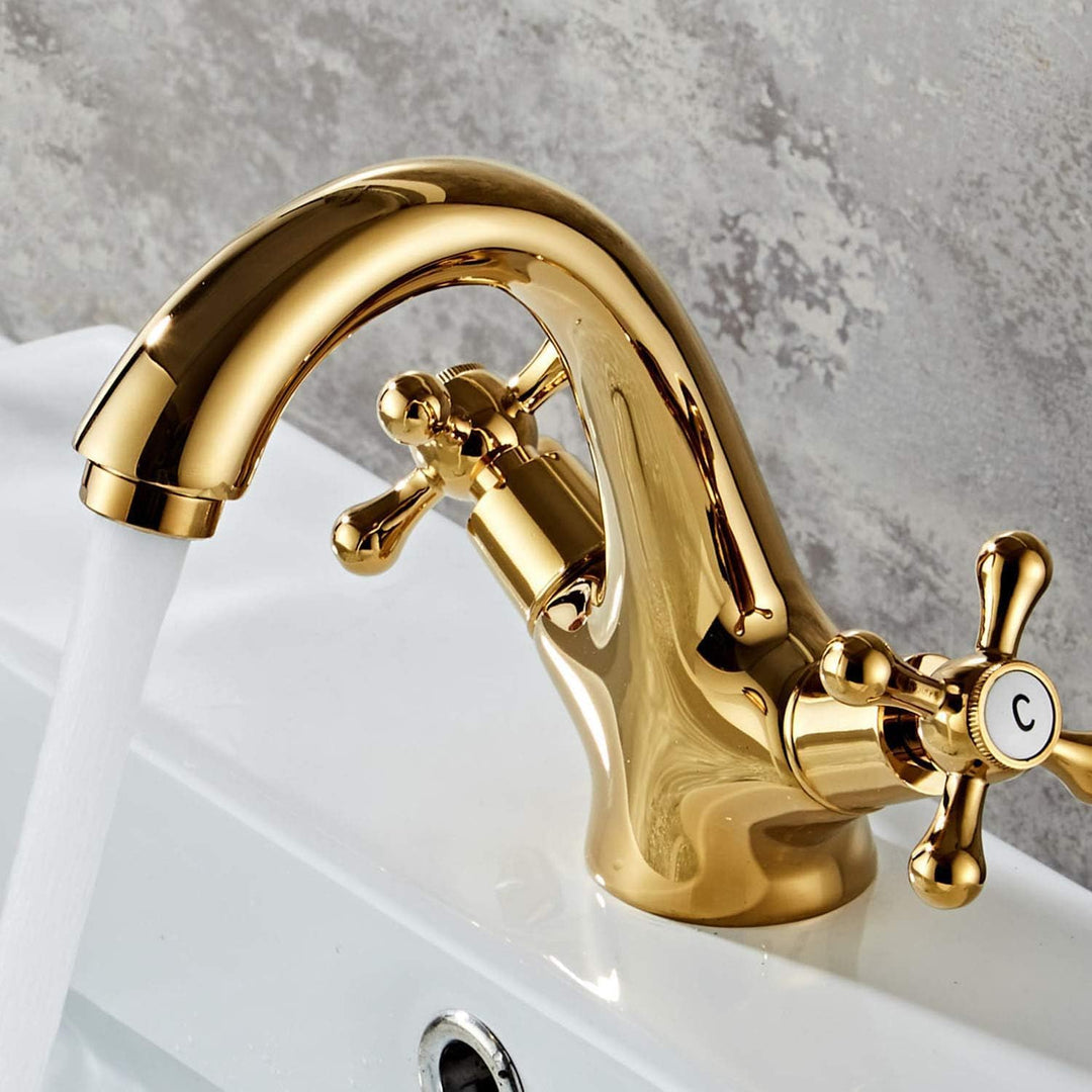 Hefo Wasserhahn bad, goldenes Mischbatterie-Waschbecken, Vintage-Doppelgriff-wasserhahn küche, Wasch
