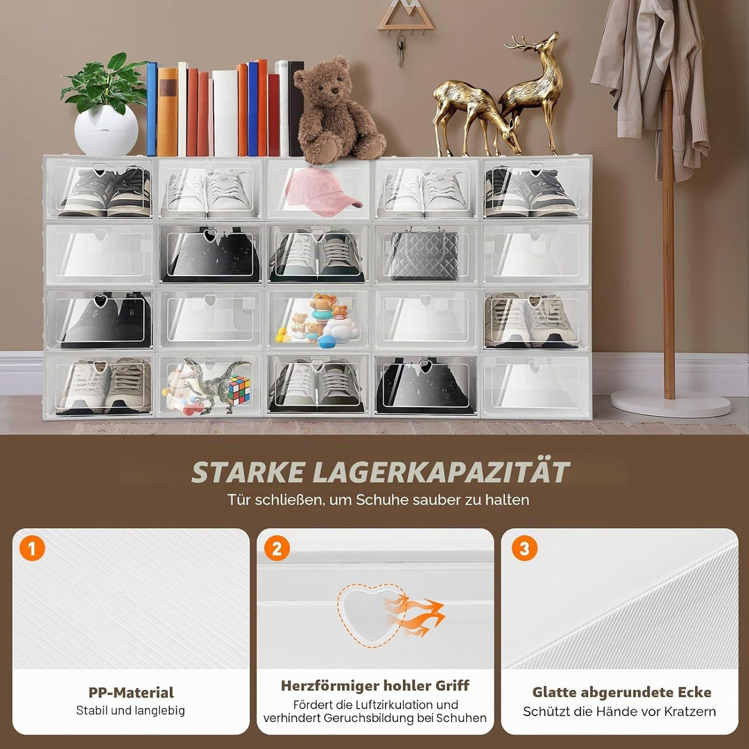 CHERIPOLI 20Pcs Schuhboxen Schuhbox Transparent Schuh-Organizer, Platzsparender Schuhorganizer Organ