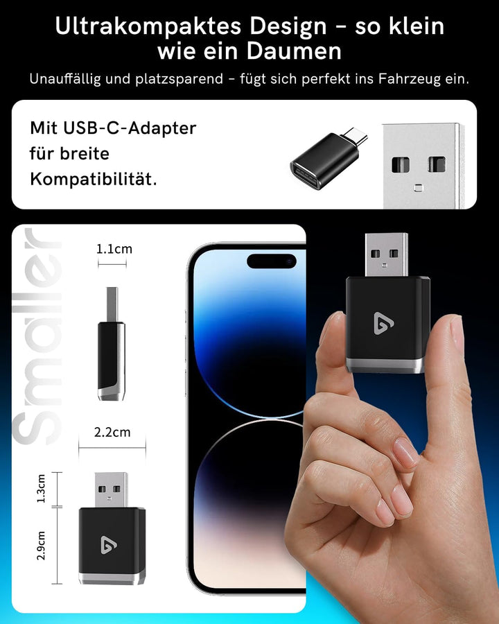 Wireless Carplay Adapter, 2 in 1 Android Auto&Carplay Wireless Adapter, Upgrade von Wired CarPlay au