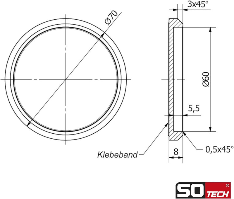 SOTECH 2 Stück Schiebetürgriffe MILA Griff-Ø: 70 mm selbstklebend mit 3M Klebepad Möbelgriffe echt E