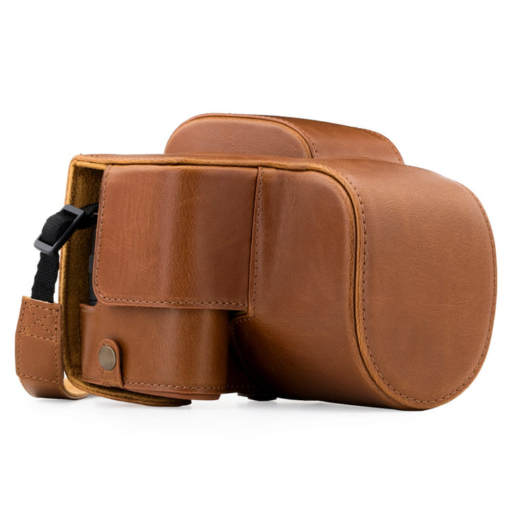 MegaGear Panasonic Lumix DC-FZ80, FZ82 Ever Ready Leder Kamera-Case mit Trageriemen und Batteriezuga