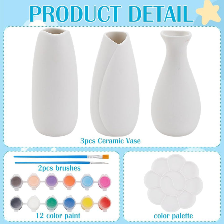 WEBEEDY 3 Grössen Keramik Töpfe Paint Kit Malen Sie Ihre Eigenen keramischen Töpferwaren Farbe Vase