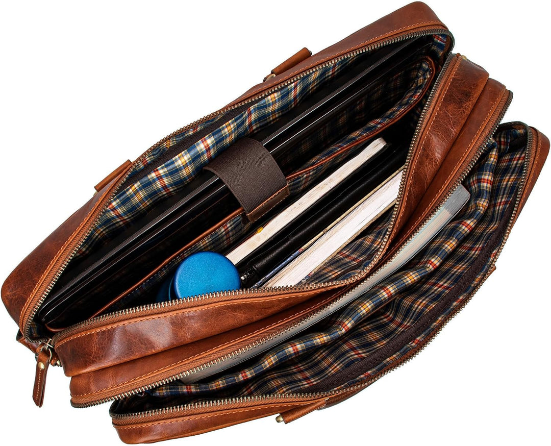 Marc Peter Laptoptasche Dallas I Leder Umhängetasche für 15.6 zoll Laptop I Aktentasche für Notebook