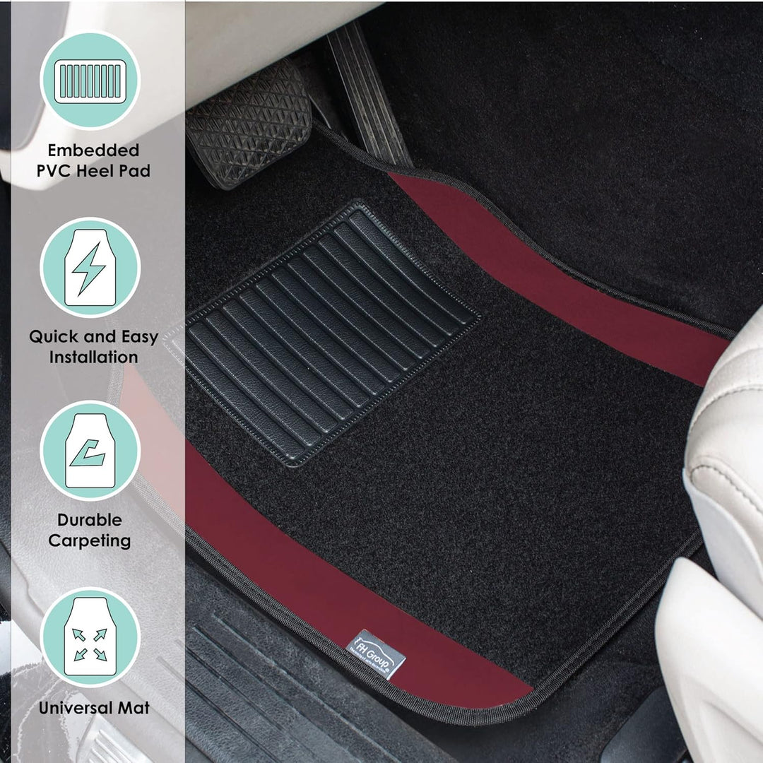 FH Group F14407 Burgunder Universal Fit Premium Teppich Burgunderrot Auto-Fussmatten passend für die