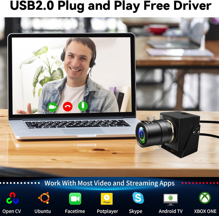 ELP 5 Megapixel USB Kamera CS Mount Webcam mit manuellem Fokus und 2,8–12 mm 4-Fach optischem Teleob