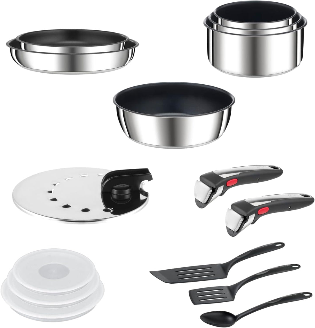 Tefal Ingenio Preference On, Kochgeschirr-Set, 15-teilig, Edelstahl, sichere Antihaftbeschichtung, s