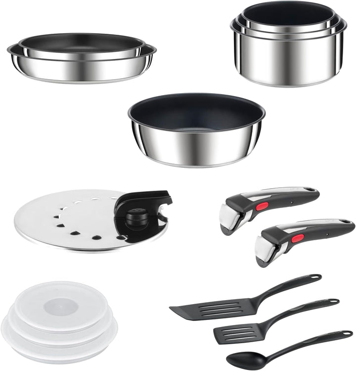 Tefal Ingenio Preference On, Kochgeschirr-Set, 15-teilig, Edelstahl, sichere Antihaftbeschichtung, s