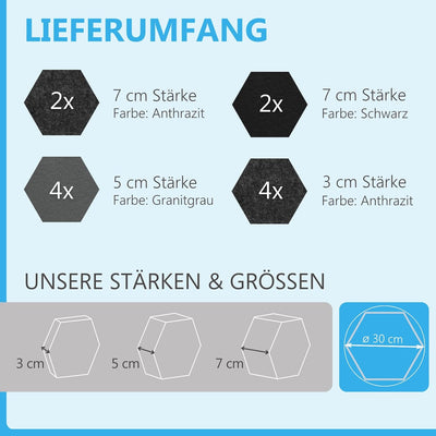 platino24 Schallabsorber 3D-Set aus Basotect G+ < 12 Elemente Ø30cm Wabe > Qualitäts Akustik Element