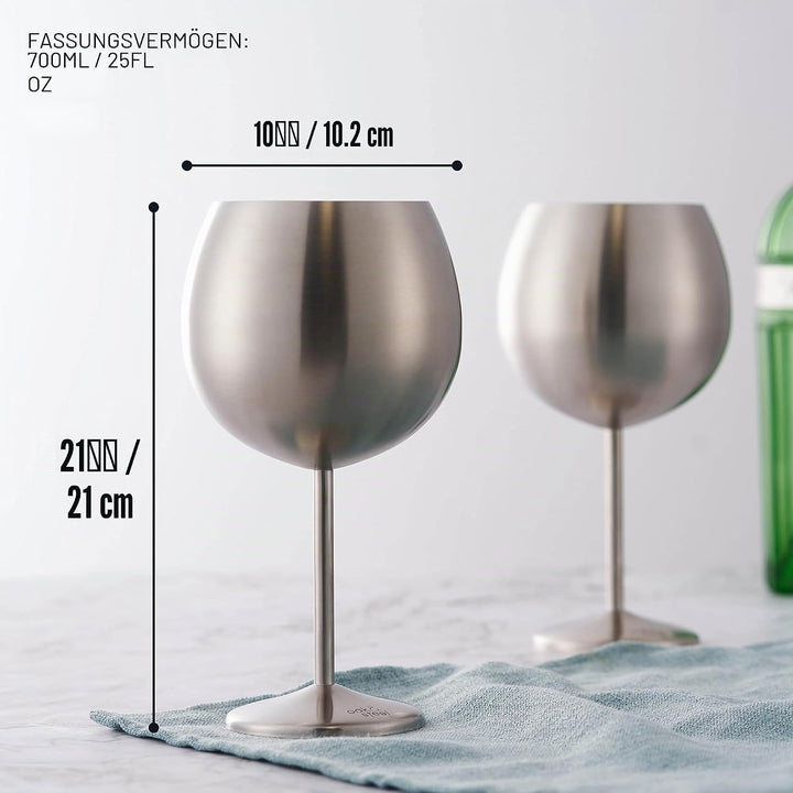 Oak & Steel - 4 Grosse Edelstahl Ballon Gin Gläser, Cocktailgläser (XL 700ml) - Silber Matte - Robus