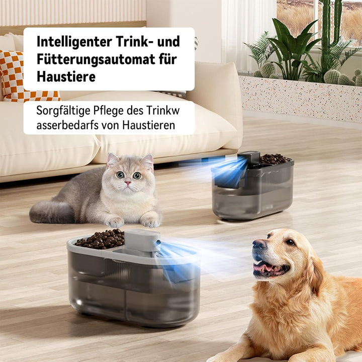 Automatischer Trinkbrunnen für Katze,Katzenbrunnen Kabellos mit Bewegungsmelder,Trink- und Fütterung