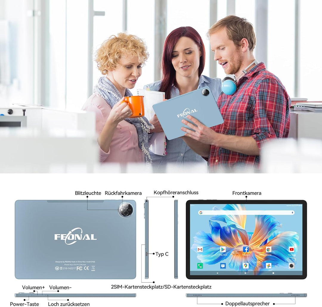 FEONAL 2025 Neueste Tablet 11 Zoll Android 15 Tablets Blau, Blau