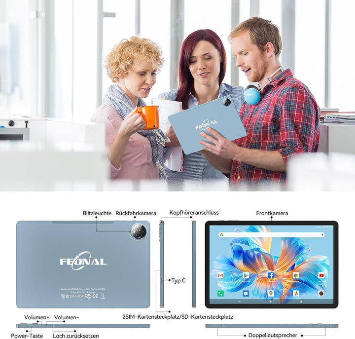 FEONAL 2025 Neueste Tablet 11 Zoll Android 15 Tablets Blau, Blau