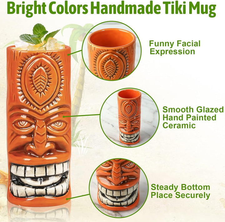 SuproBarware Tiki Tassen Set von 12 - Grosse Cocktail Tiki Gläser Hawaii Party Niedlich Exotische Co