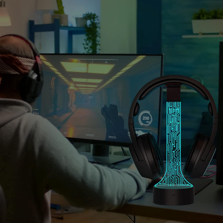 YuanDian Leuchtender Kopfhörerständer für Schreibtisch, Gaming Headset Halterung, RGB mit 16 farbige