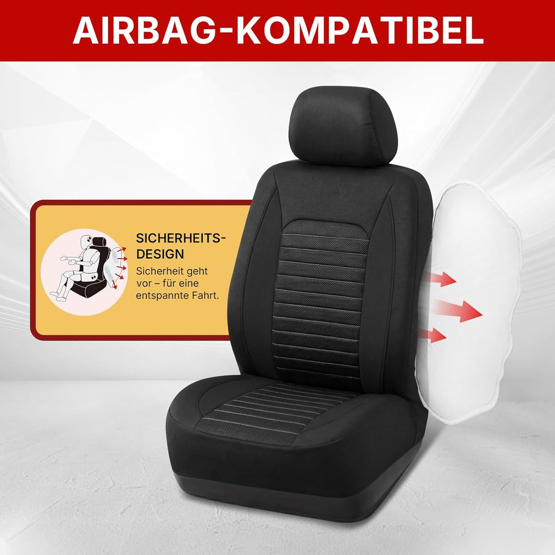AUTOYOUTH Universal Autositzbezüge für Vordersitze, Schwarz, Polyester mit Horizontalen Steppnähten,