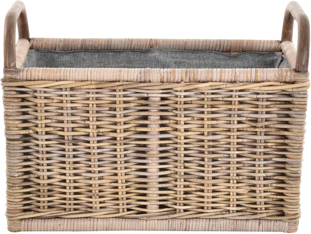 Holz Tragekorb mit Griffen Holzkorb mit Inlett Aufbewahrung Rattan Korb mit Henkel (Grau Natur, Klei