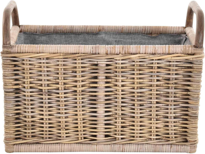 Holz Tragekorb mit Griffen Holzkorb mit Inlett Aufbewahrung Rattan Korb mit Henkel (Grau Natur, Klei