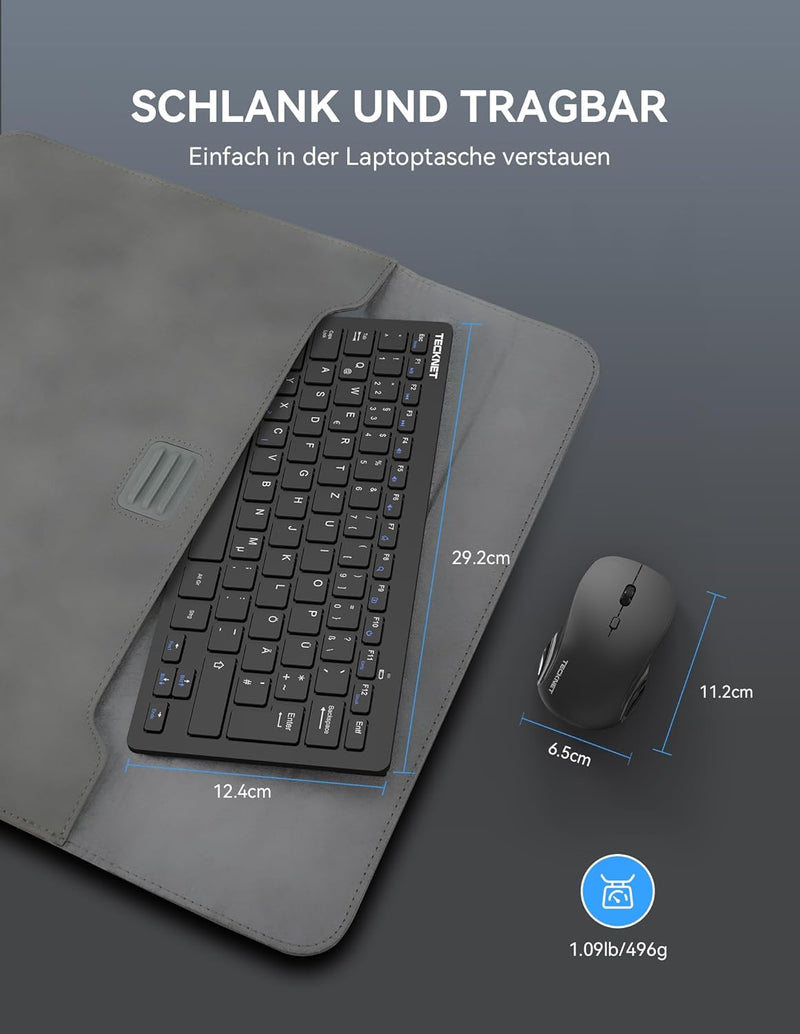 TECKNET Kabelloses Tastatur Maus Set, Deutsch QWERTZ Layout, 2.4 GHz Funk Mini Tastatur Mouse, 15m R