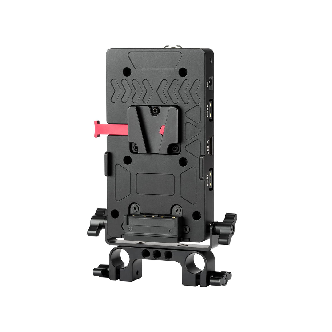 Nitze V Mount Battery Plate mit 15mm Stangenklemme, V Mount Batterieplatte mit USB-A/USB-C/D-Tap/DC-
