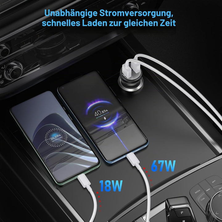 67W Zigarettenanzünder USB Ladegerät für Xiaomi Turbo Charge,USB Kfz Ladegerät Autoladegerät Dualpor