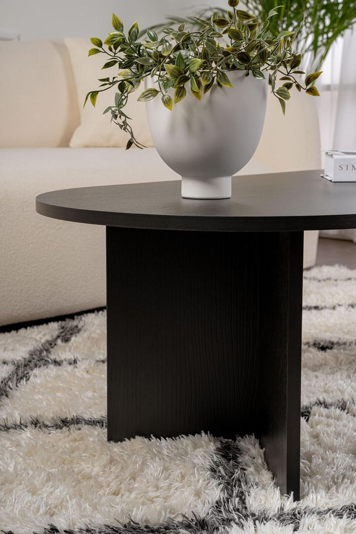 Hanah Home Stylish Black Coffee Table, 119 cm x 39.8 cm x 60 cm | 100% Melamine Coated Particle Boar