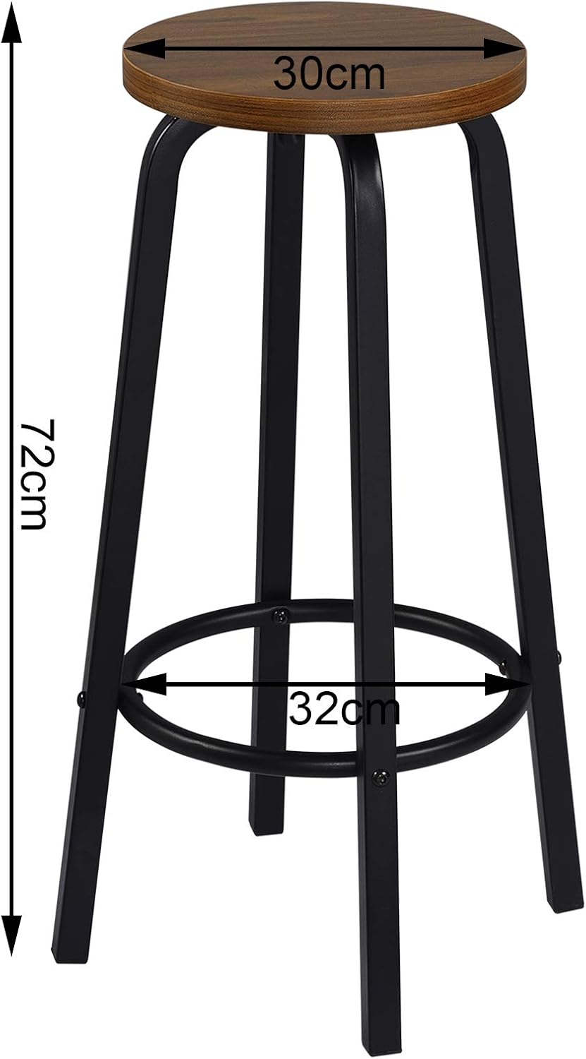 WOLTU Barhocker 2X Bistrohocker Tresenhocker Barstuhl aus MDF und Metall runde Sitzfläche Dunkelbuch