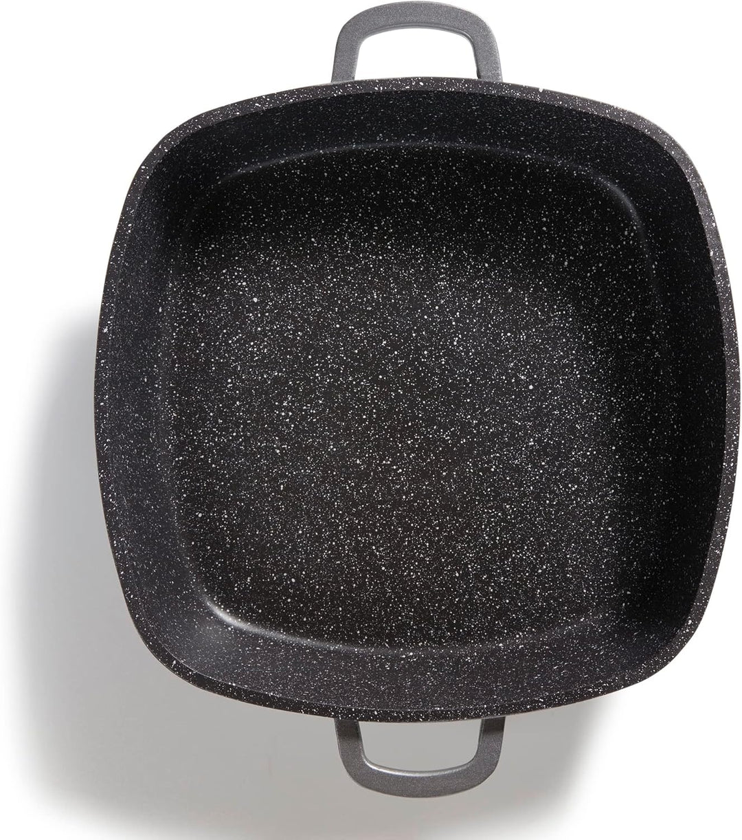 STONELINE Servierpfanne Eckig 28 cm, Eckige Pfanne Induktion mit Deckel, Aroma Funktion, Aluguss, An