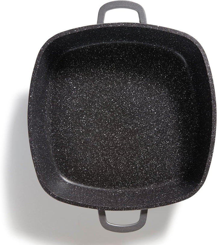 STONELINE Servierpfanne Eckig 28 cm, Eckige Pfanne Induktion mit Deckel, Aroma Funktion, Aluguss, An