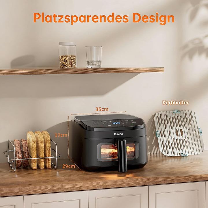 Kompakte 4,6L Heissluftfritteuse mit Sichtfenster, 95% weniger Fett, leicht zu Reinigen, Touchscreen