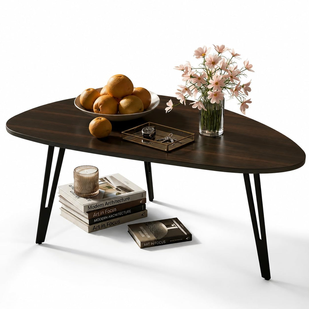 Manora Ovaler Couchtisch Schwarz Holz mit Stabilen Metallbeinen,Couchtisch Rund Schwarz, Moderner So