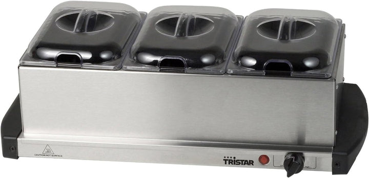 Tristar Edelstahl Buffetwärmer - mit einstellbarem Thermostat, 3 x 1,5L Buffetbehälter, als Heizplat
