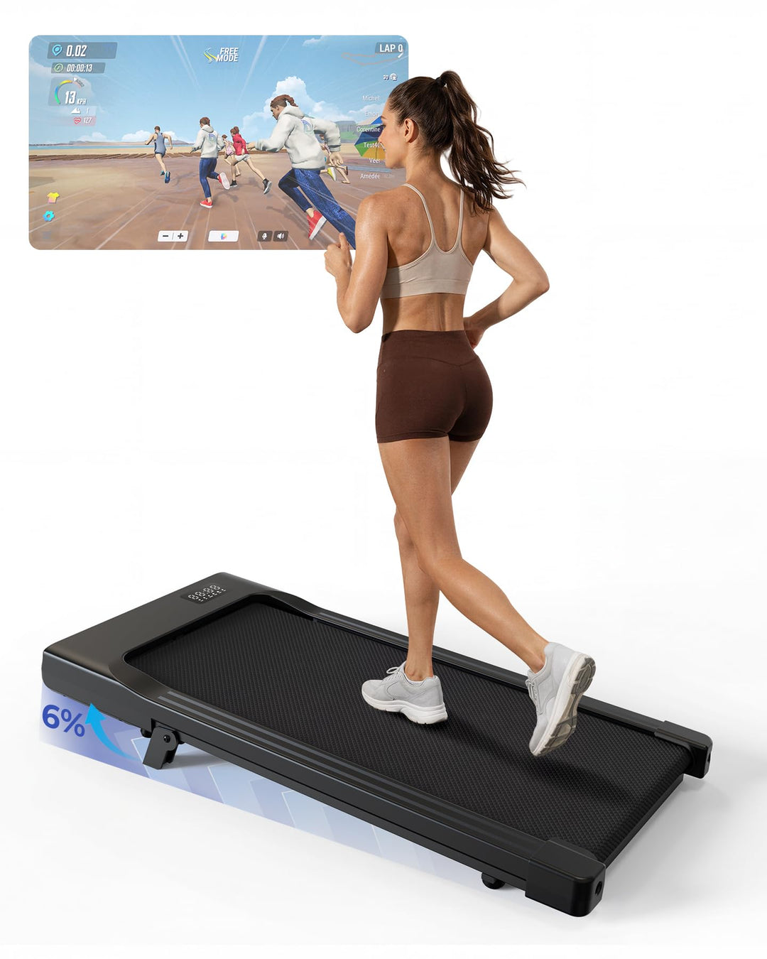 MJWW Walking Pad mit Steigung 6%, Laufband für Zuhause & Büro 136 KG mit Smart App 6 km/h & 12 km/h,