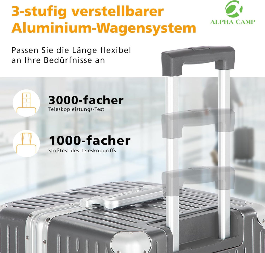 ALPHA CAMP Koffer L Aluminium Rahmen & Polycarbonat Hartschale mit TSA Schloss 360°Doppelrollen Reis