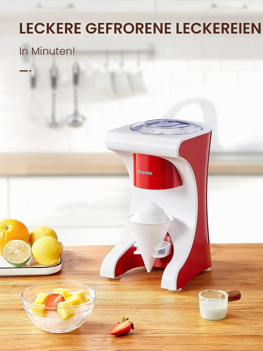 Reemix Elektrische Shaved Ice Maschine – Profi-Edelstahlklingen für Snow Cones &amp; Slushies – Rutschfe