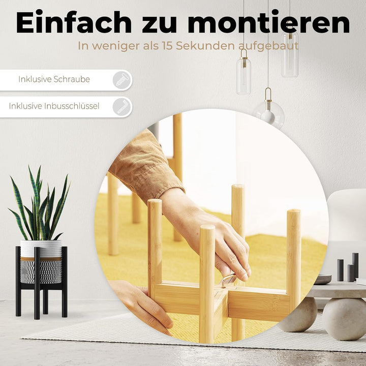 AMARA DECO - Set Textil-Blumentopf + Bambus-Pflanzenständer für Künstliche Pflanzen oder Natürliche