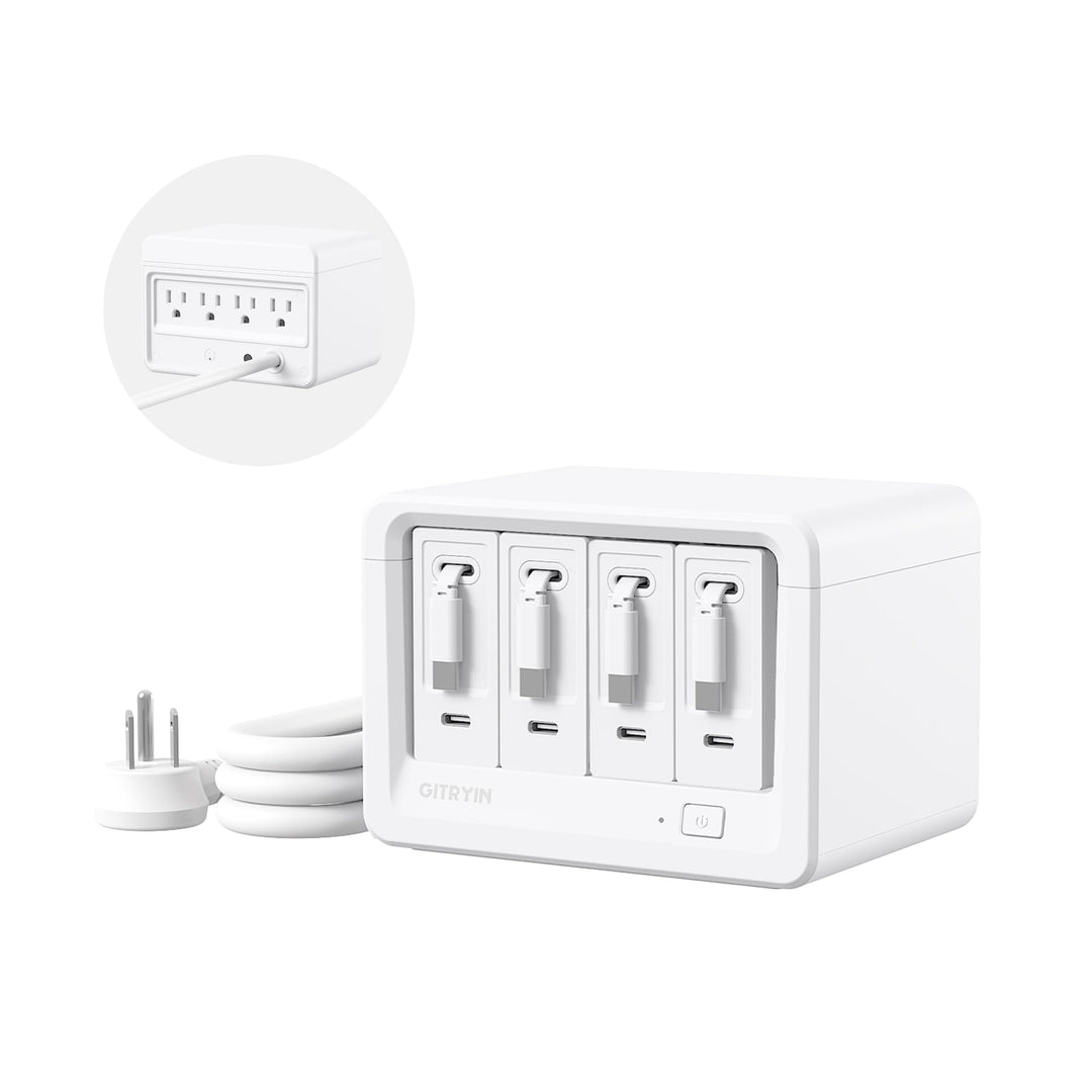 Gitryin Desktop-Ladegerät, 12-in-1-Schnellladestation mit 4 einziehbaren Ladegeräten