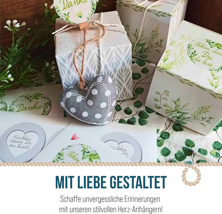 Deko-Anhänger Herzen, 6er Set: Herzanhänger Stoff, Stoffanhänger Herz, Dekoherzen zum Aufhängen, Wei
