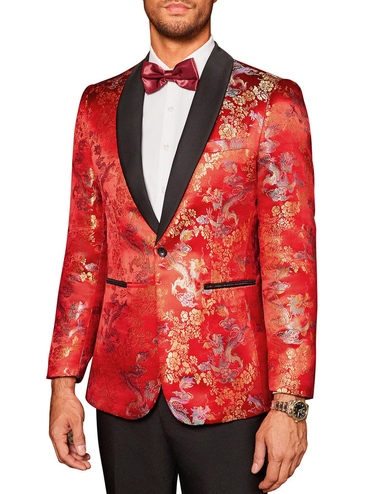 Coofandy Men's Floral Tuxedo Jacket Luxury Embroidered Suit Wedding Blazer Dinner Tuxedo for Party R