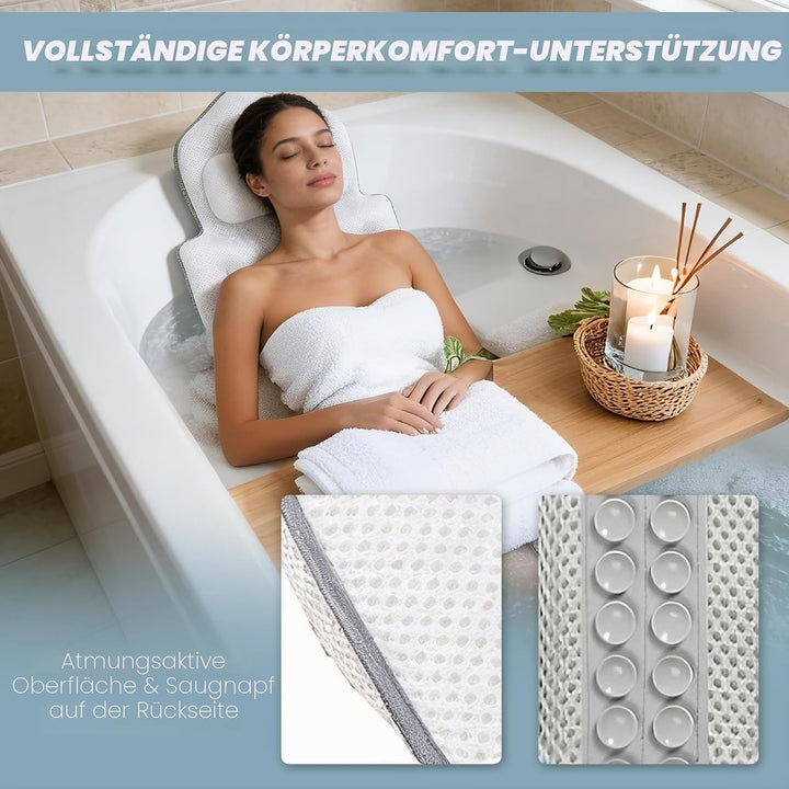 Badewannenkissen mit abnehmbarem Lendenkissen, 144 Saugnäpfen für optimalen Halt, ergonomische Unter