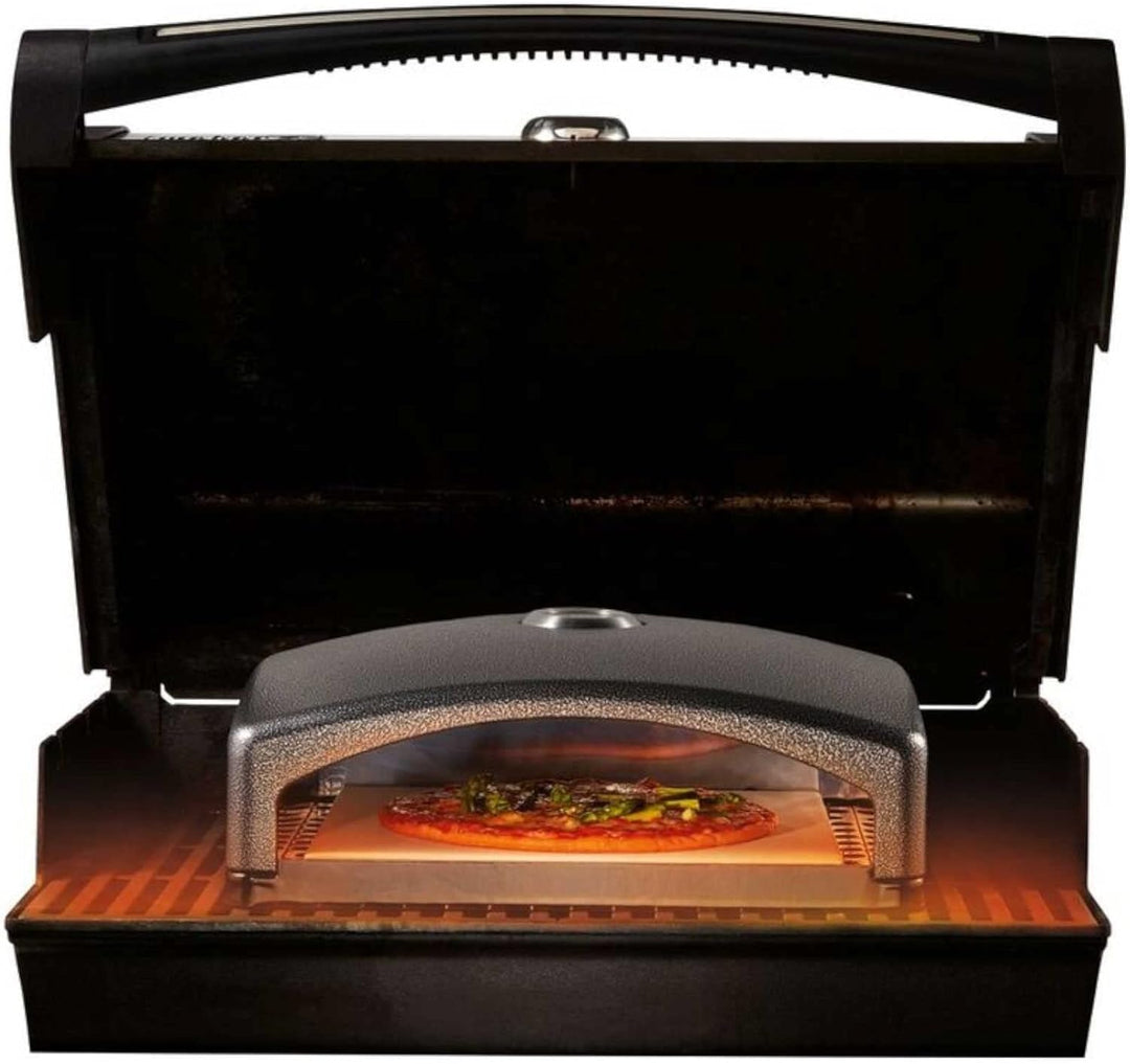 OWIM Pizzaofen Grillaufsatz - Cordierit Pizzastein - Schwarz - Ideal für Pizzas, Flammkuchen & Bague