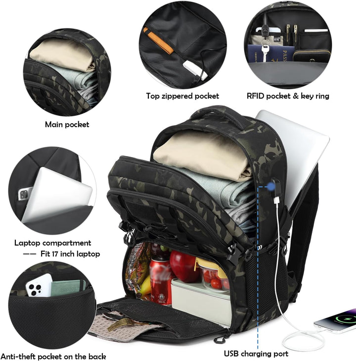 Herren Arbeit Rucksack mit Kühlfach 17 Zoll Laptop Rucksack mit USB Ladeanschluss Lunchrucksack für