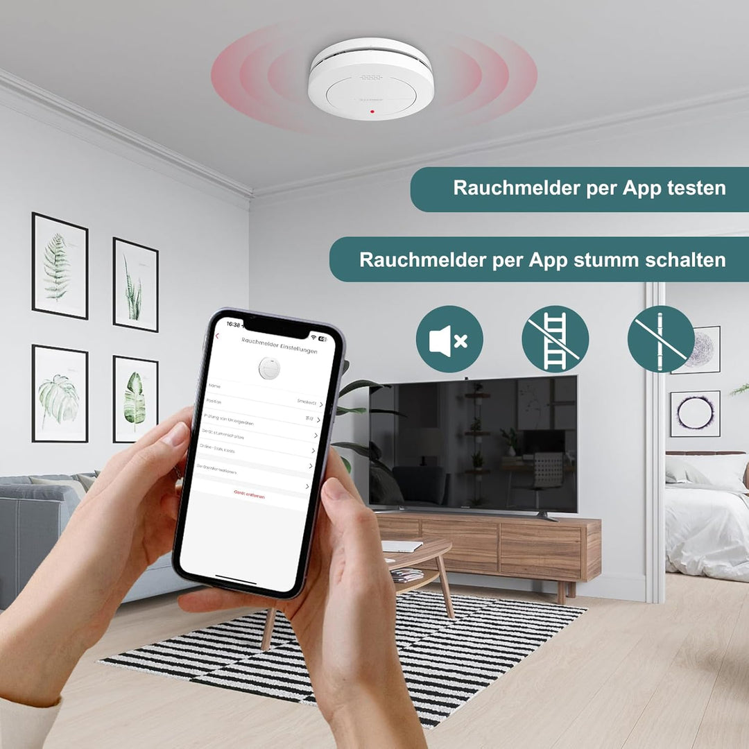 Safeliveo Rauchmelder WLAN, Rauchmelder Vernetzt, Feuermelder 10 Jahre Batterie, Rauchmelder 2er Set