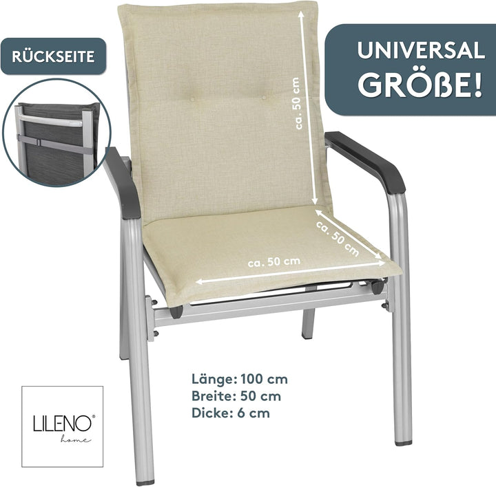 LILENO HOME Gartenstuhl Auflagen als [2er Set - Niedriglehner] in Beige - Bequeme Liegen als Sitzauf