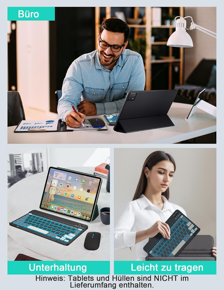 LAMA Kabellose Bluetooth Tastatur &amp; Maus, wiederaufladbare Universal Tablet Tastatur, kompatible mit