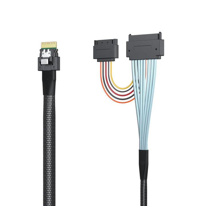 10Gtek SFF-8654 4i SlimSAS zu U.2 SFF-8639 Kabel mit 15pin SATA Stromversorgung, 0.5m (1.64ft) 8654