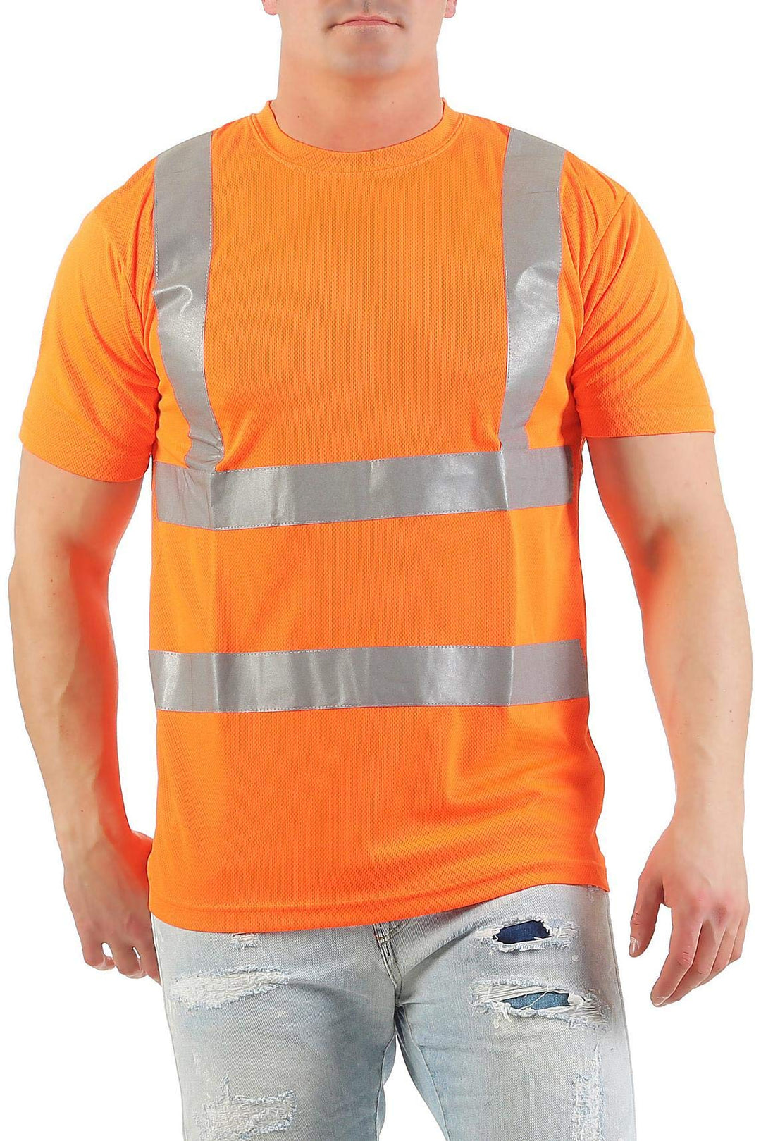 Herren Warnschutz T-Shirt in Neon Gelb/Orange Hohe Sichtbarkeit durch Reflexstreifen EN ISO 20471 Kl