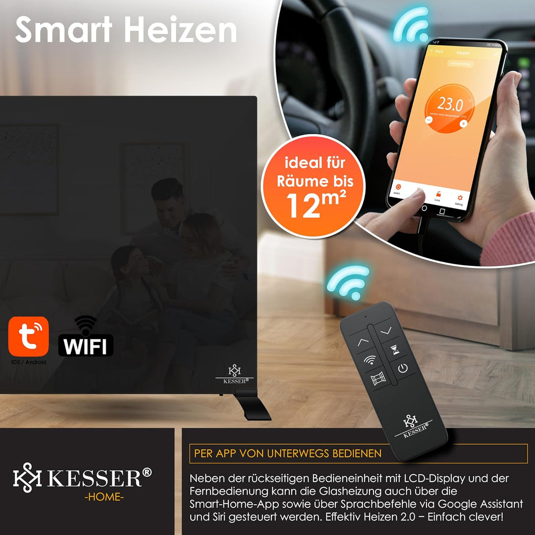 KESSER® Infrarotheizung 500W Glaskonvektor Glasheizung Energiesparend 2in1 Standgerät & Wandmontage