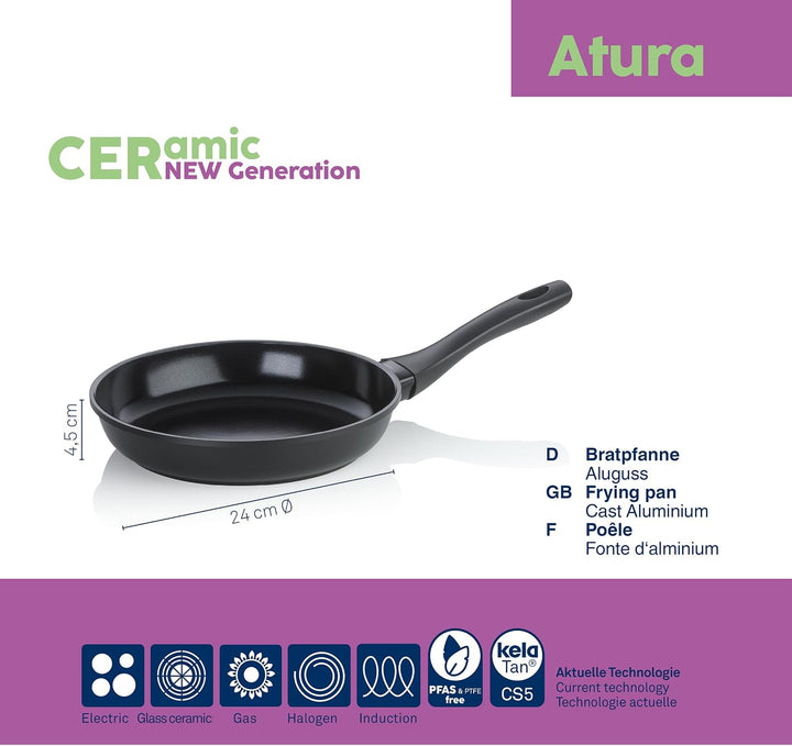 kela Bratpfanne 24 cm ATURA, Pfanne Induktion, Aluguss keramisch beschichtet, Bakelit-Griff, PFAS fr